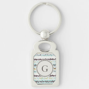 Cute colourful turquoise abstract pattern monogram key ring