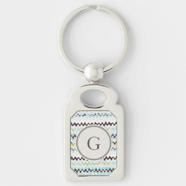Cute colourful turquoise abstract pattern monogram key ring (Front)