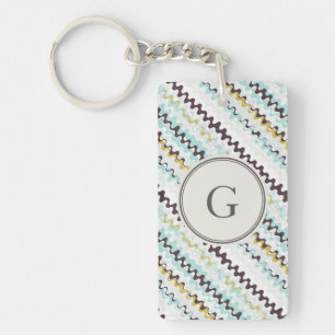 Cute colourful turquoise abstract pattern monogram key ring