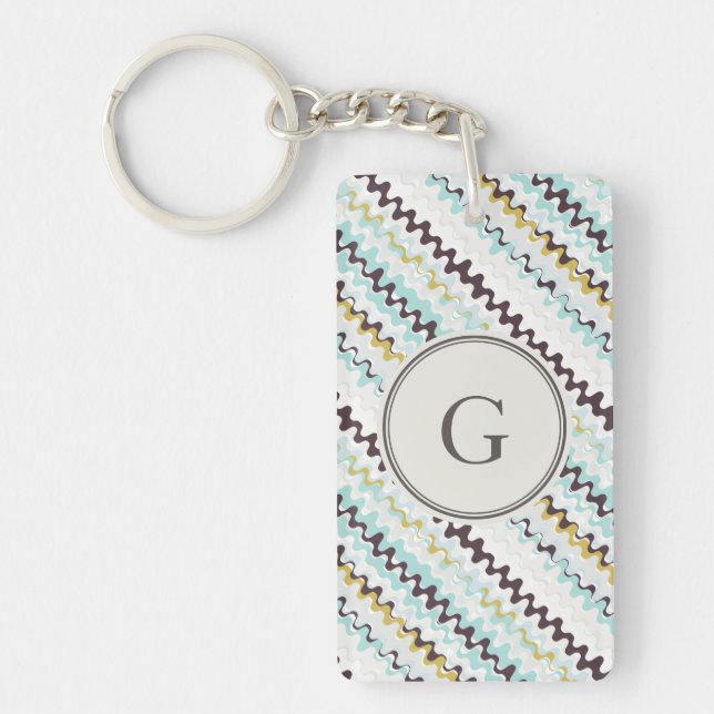 Cute colourful turquoise abstract pattern monogram key ring (Front)