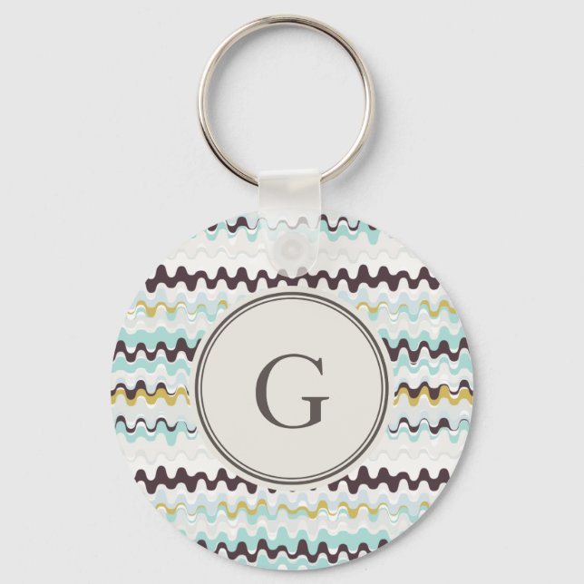 Cute colourful turquoise abstract pattern monogram key ring (Front)