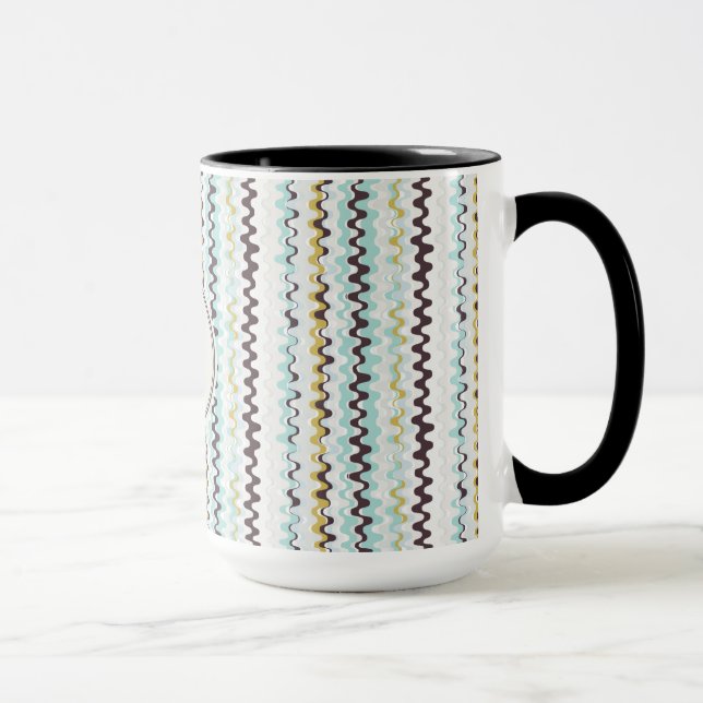 Cute colourful turquoise abstract pattern monogram mug (Right)