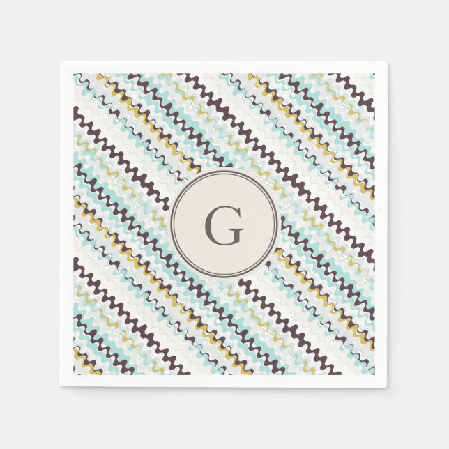 Cute colourful turquoise abstract pattern monogram napkin (Front)