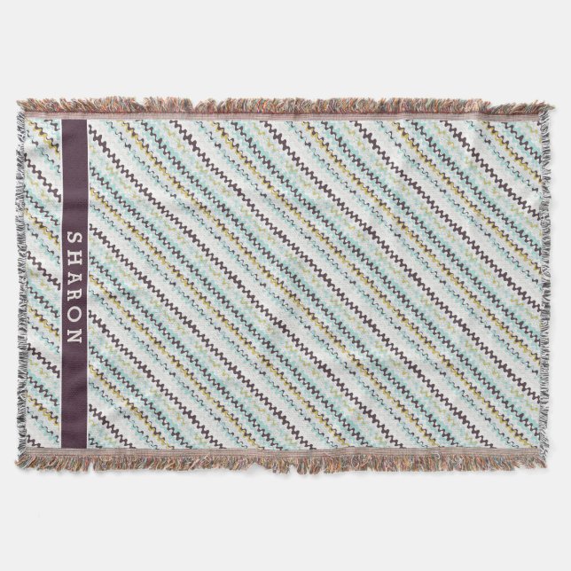 Cute colourful turquoise abstract pattern monogram throw blanket (Front)