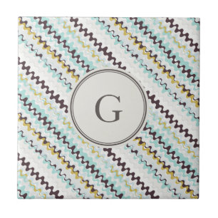 Cute colourful turquoise abstract pattern monogram tile