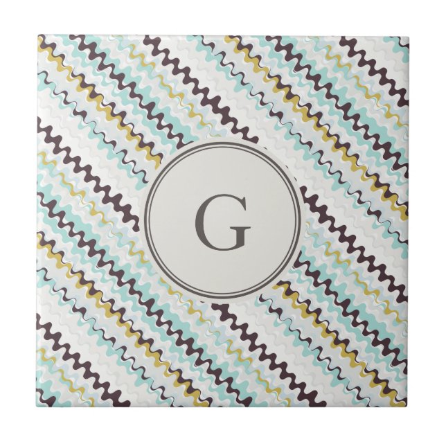 Cute colourful turquoise abstract pattern monogram tile (Front)