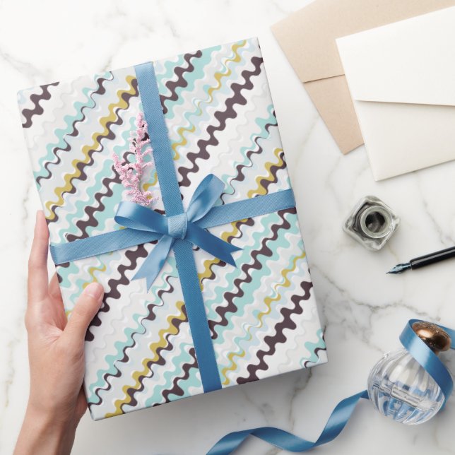 Cute colourful turquoise abstract pattern monogram wrapping paper (Gifting)