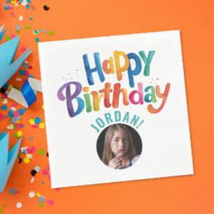 Cute Colourful Turquoise Birthday Party Brush Typo Napkin