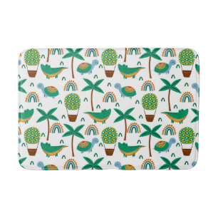 Cute Colourful Turtle Alligator Rainbow Pattern Bath Mat