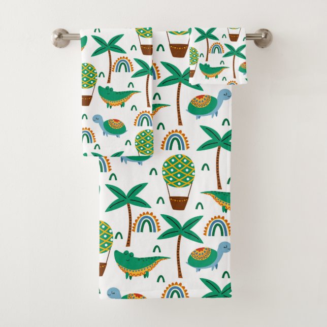 Cute Colourful Turtle Alligator Rainbow Pattern Bath Towel Set (Insitu)