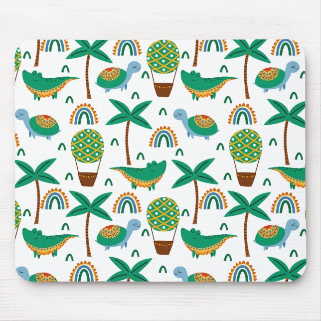 Cute Colourful Turtle Alligator Rainbow Pattern Mouse Mat (Front)