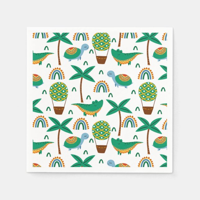 Cute Colourful Turtle Alligator Rainbow Pattern Napkin (Front)