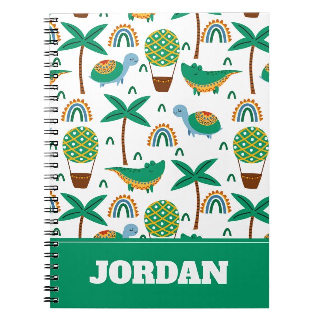 Cute Colourful Turtle Alligator Rainbow Pattern Notebook (Front)