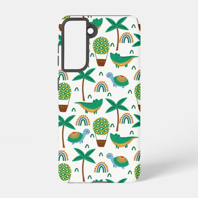 Cute Colourful Turtle Alligator Rainbow Pattern Samsung Galaxy S21 Case (Back)