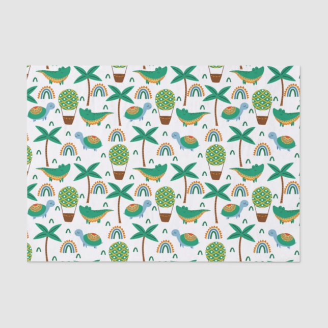 Cute Colourful Turtle Alligator Rainbow Pattern Tissue Paper (Front)