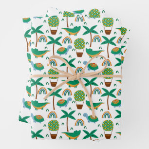 Cute Colourful Turtle Alligator Rainbow Pattern Wrapping Paper Sheet