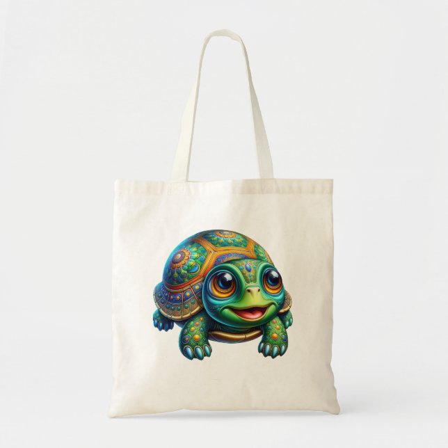 Cute Colourful Turtle Illustration Tote Bag (Front)