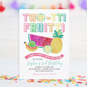 Cute Colourful Twotti Frutti 2nd Birthday Invitation