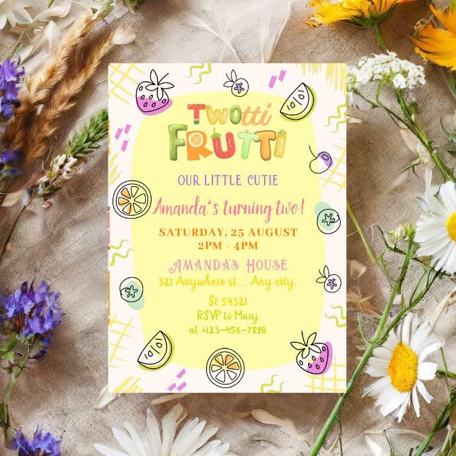 Cute Colourful Twotti Frutti 2nd Birthday Invitation (Creator Uploaded)