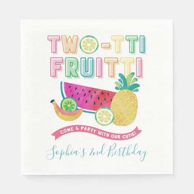 Cute Colourful Twotti Frutti 2nd Birthday Napkin (Front)