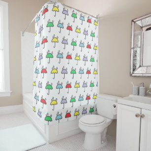 Cute Colourful Umbrellas and Raindrops Pattern Shower Curtain