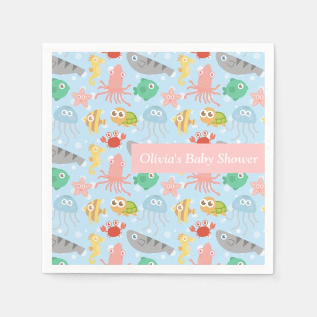 Cute Colourful Under the Sea Party Supplies Napkin (Front)