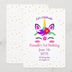 Cute Colourful Unicorn Birthday Invitation