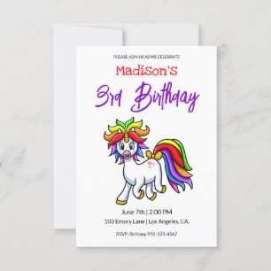 Cute Colourful Unicorn Birthday Invitation
