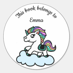 Cute colourful unicorn custom name book label