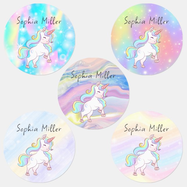 Cute Colourful Unicorn Custom Name Labels (Group)