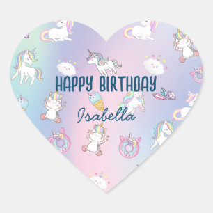 Cute colourful Unicorn pastel Rainbow Doughnuts Heart Sticker
