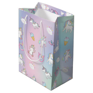 Cute colourful Unicorn pastel Rainbow Doughnuts Medium Gift Bag