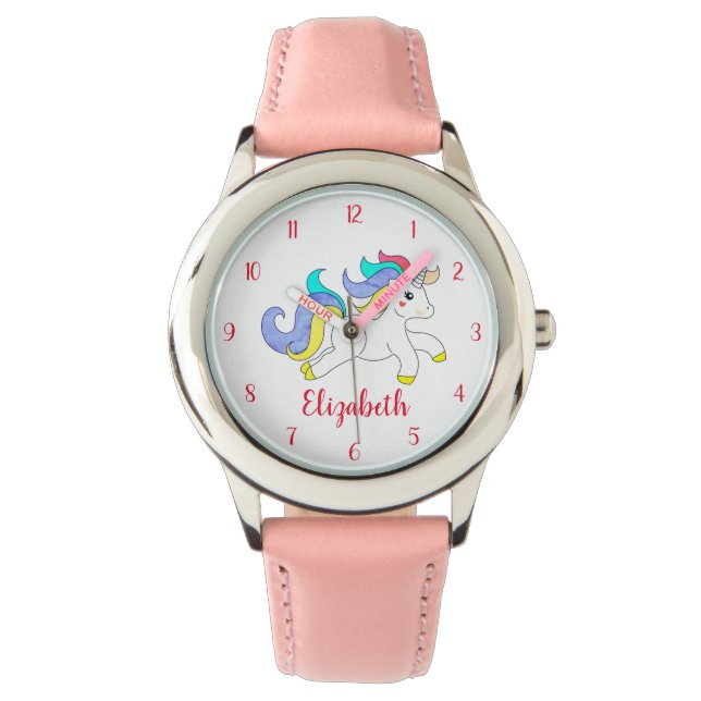 Cute Colourful Unicorn Personalised Kids Watch (Front)