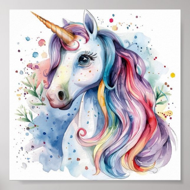Cute colourful unicorn poster (Front)