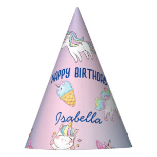 Cute colourful unicorn Rainbow Birthday party name Party Hat
