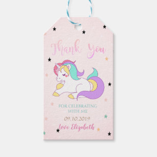 Cute Colourful Unicorn, Stars, Pink Dots Gift Tags