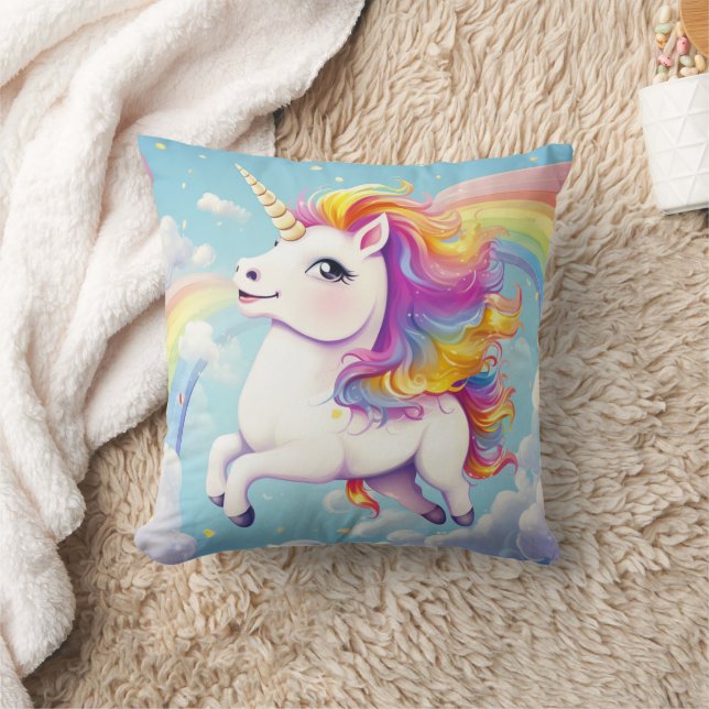 Cute Colourful Unicorns Rainbows Girly Kids Cushion (Blanket)