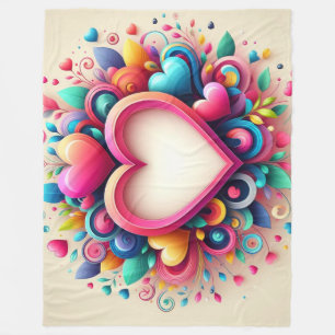 Cute Colourful Valentine's Day heart Fleece Blanket