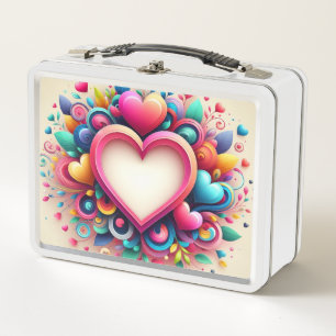 Cute Colourful Valentine's Day heart Metal Lunch Box