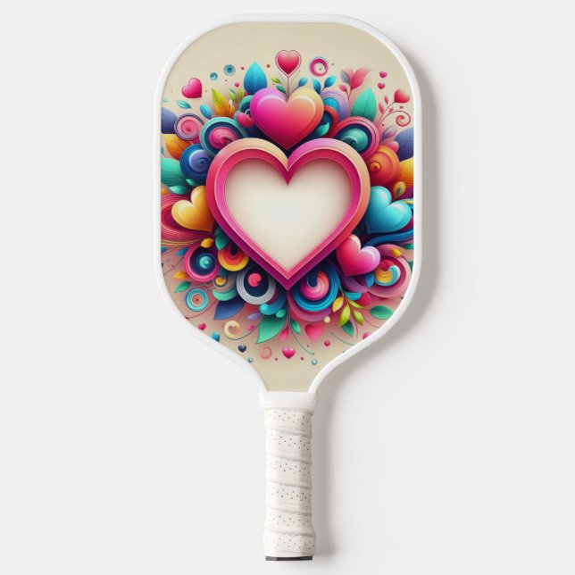 Cute colourful Valentines day heart Pickleball Paddle (Front)