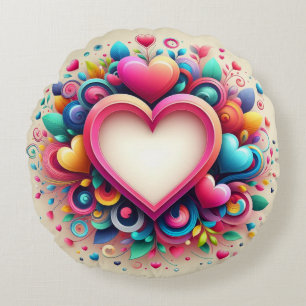 Cute Colourful Valentine's Day heart Round Cushion