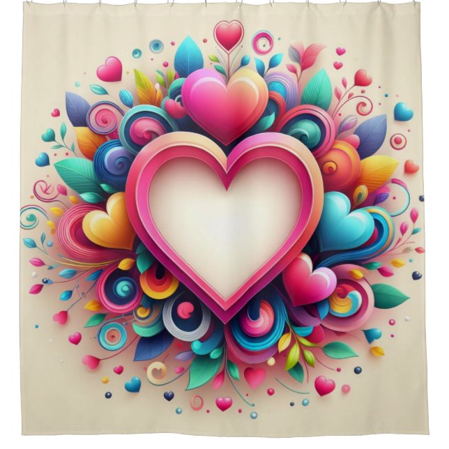 Cute Colourful Valentine's Day heart Shower Curtain (Front)