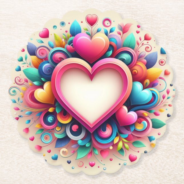 Cute colourful Valentines day  Paper Coaster (Front)