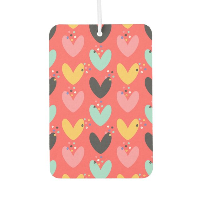 Cute colourful Valentines hearts pattern Car Air Freshener (Front)