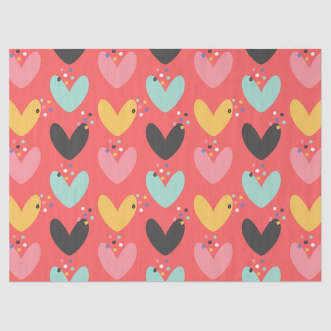 Cute Colourful Valentine's  Hearts Pattern Tissue Paper (Front)