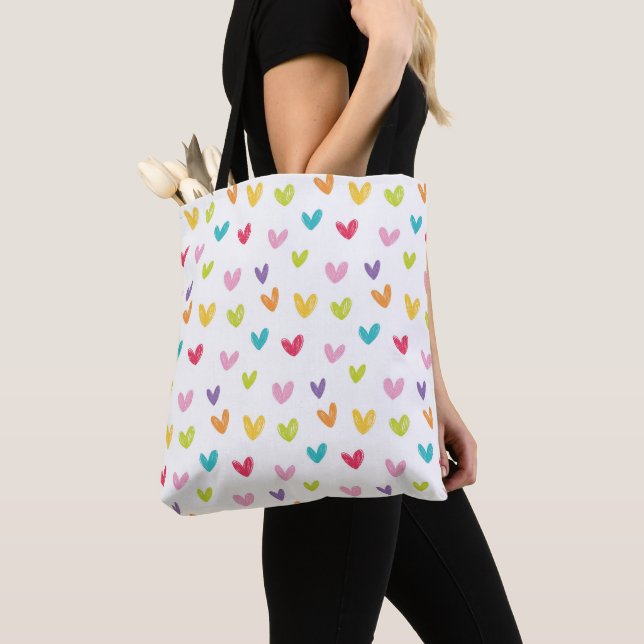 Cute Colourful Valentines Hearts Seamless Pattern Tote Bag (Close Up)