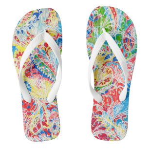 Cute colourful vintage floral flip flops