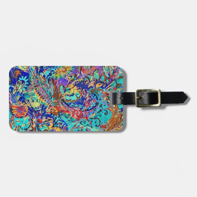 Cute colourful vintage floral luggage tag (Front Horizontal)
