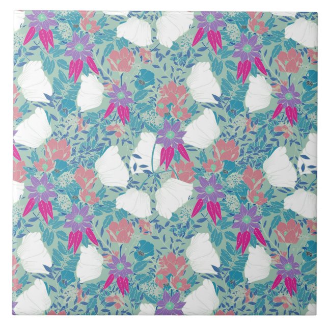 Cute colourful vintage floral pattern tile (Front)