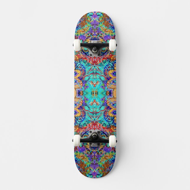 Cute colourful vintage floral skateboard (Front)